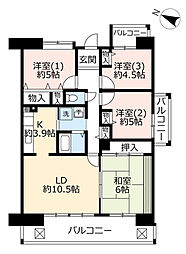 UR都市機構グリーンヒルズ六甲9号棟 4LDKの間取図画像