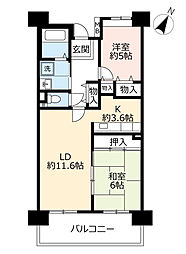 UR都市機構ルネシティ脇浜町3号棟 2LDKの間取図画像