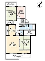 UR都市機構鹿の子台北ハイツ2号棟 3LDKの間取図画像