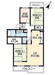 UR都市機構鹿の子台北ハイツ2号棟 3LDKの間取図画像