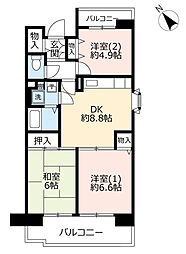UR都市機構グリーンヒルズ東舞子1号棟 3DKの間取図画像