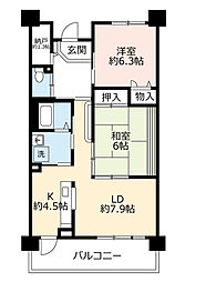 UR都市機構KOBE・岡本団地4号棟 2LDKの間取図画像
