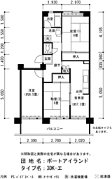 UR都市機構ポートアイランド団地61号棟 3DKの間取図画像