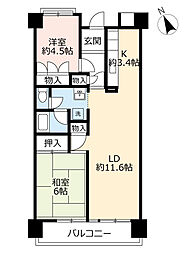 UR都市機構ポートアイランド団地61号棟 2LDKの間取図画像