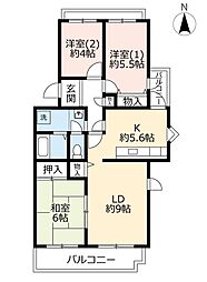 UR都市機構アクティ学園西町748号棟 3LDKの間取図画像