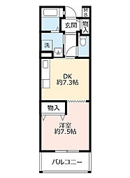 UR都市機構ルゼフィール井吹台4号棟 1DKの間取図画像
