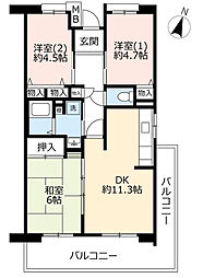 UR都市機構グリーンヒルズ御影7号棟 3LDKの間取図画像