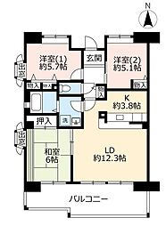 UR都市機構グリーンヒルズ六甲1号棟 3LDKの間取図画像