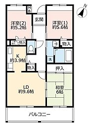 UR都市機構ルゼフィール井吹台4号棟 3LDKの間取図画像