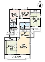 UR都市機構アクティ学園西町748号棟 4LDKの間取図画像