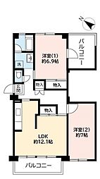 UR都市機構ポートアイランド団地61号棟 2LDKの間取図画像