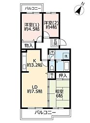 UR都市機構鹿の子台北ハイツ2号棟 3DKの間取図画像