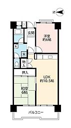 UR都市機構ポートアイランド団地55号棟 2LDKの間取図画像