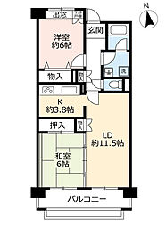 UR都市機構芦屋朝日ケ丘団地 2LDKの間取図画像