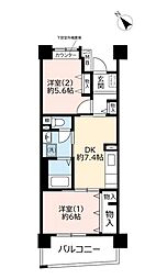 UR都市機構フレール六甲桜ケ丘 2DKの間取図画像