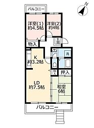 UR都市機構鹿の子台北ハイツ2号棟 3DKの間取図画像