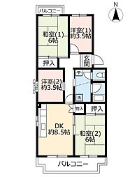 UR都市機構アミティ学園西町団地712号棟 4DKの間取図画像