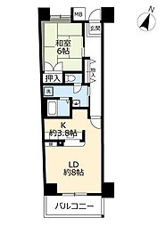 UR都市機構キャナルタウンウエスト4号棟 1LDKの間取図画像