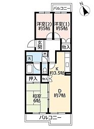 UR都市機構アミティ学園西町団地712号棟 3DKの間取図画像