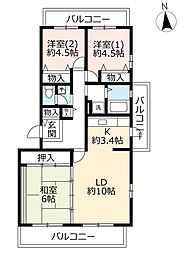 UR都市機構東山台ハイツ202号棟 3LDKの間取図画像