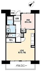 UR都市機構パークタウン西武庫9号棟 1LDKの間取図画像