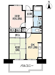 UR都市機構パークタウン西武庫4号棟 2DKの間取図画像