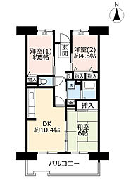 UR都市機構パークタウン西武庫4号棟 3DKの間取図画像