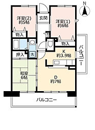 UR都市機構パークタウン西武庫20号棟 3DKの間取図画像