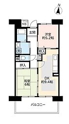 UR都市機構パークタウン西武庫16号棟 2DKの間取図画像