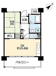UR都市機構浜甲子園なぎさ街20号棟 1DKの間取図画像
