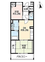 UR都市機構フレール宝塚御殿山8号棟 2DKの間取図画像