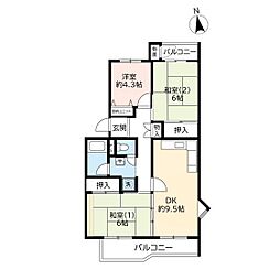 UR都市機構中山五月台団地5号 3DKの間取図画像
