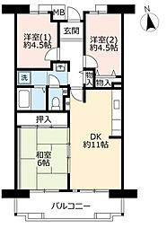 UR都市機構アルビス寺本3号棟 3DKの間取図画像