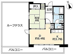 UR都市機構浜甲子園さくら街6号棟 1DKの間取図画像