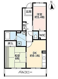 UR都市機構フレール宝塚御殿山8号棟 2DKの間取図画像