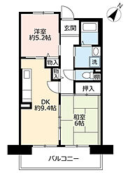 UR都市機構パークタウン西武庫10号棟 2DKの間取図画像