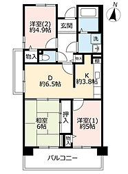UR都市機構ルゼフィール潮江1号棟 3DKの間取図画像
