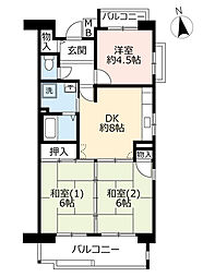 UR都市機構アルビス寺本2号棟 3DKの間取図画像