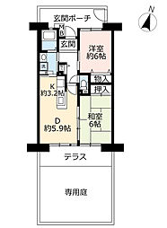 UR都市機構グリーンヒルズ仁川2号棟 2DKの間取図画像