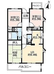 UR都市機構アルビス寺本10号棟 3LDKの間取図画像