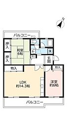 UR都市機構あかしあ台ハイツ6号棟 2LDKの間取図画像