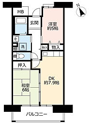 UR都市機構浜甲子園さくら街10号棟 2DKの間取図画像