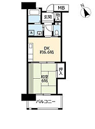 UR都市機構浜甲子園さくら街10号棟 1DKの間取図画像