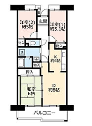 UR都市機構酉島リバーサイドヒルなぎさ街16号棟 3DKの間取図画像