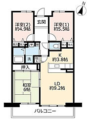 UR都市機構サンラフレ鳴尾北13号棟 3LDKの間取図画像