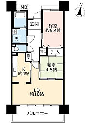 UR都市機構ルゼフィール潮江1号棟 2LDKの間取図画像