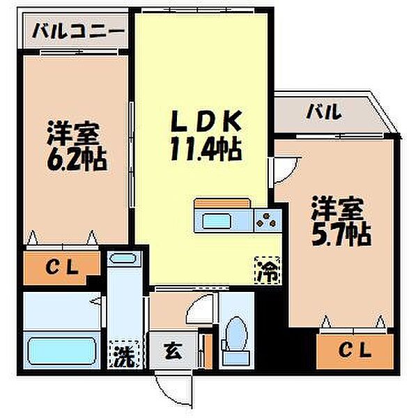 Apartment Grus Okamachi 301｜長崎県長崎市岡町(賃貸マンション2LDK・3階・50.61㎡)の写真 その2