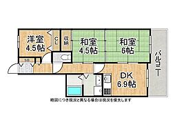 カルム東淀川 3DKの間取図画像