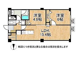 京橋第二コーポ 2LDKの間取図画像