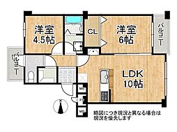 都島コーポ 2LDKの間取図画像